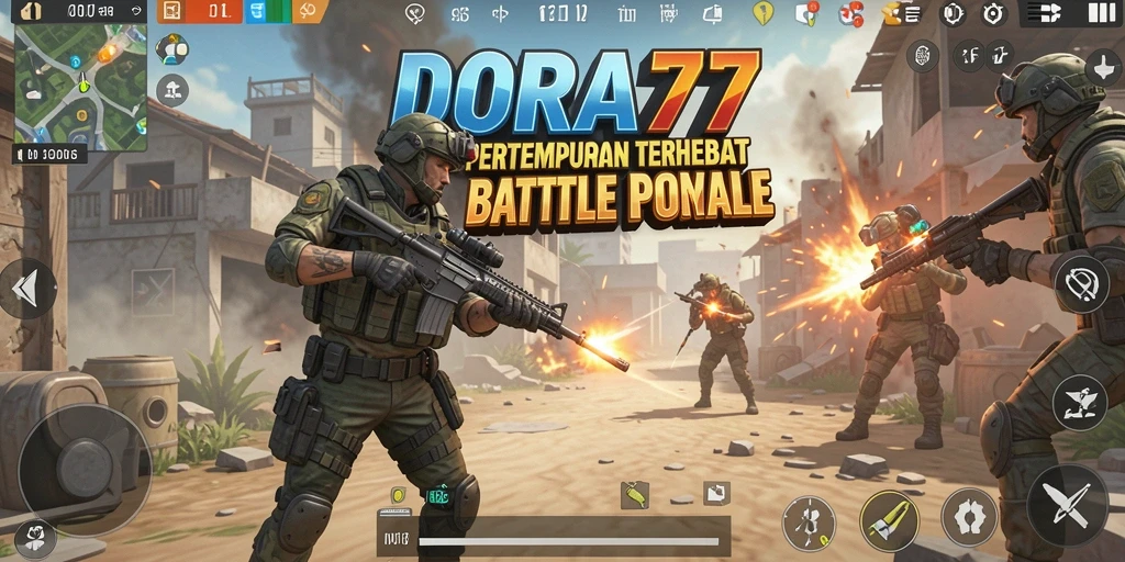 Screenshot gameplay DORA77 yang menampilkan aksi pertempuran Battle Royale.