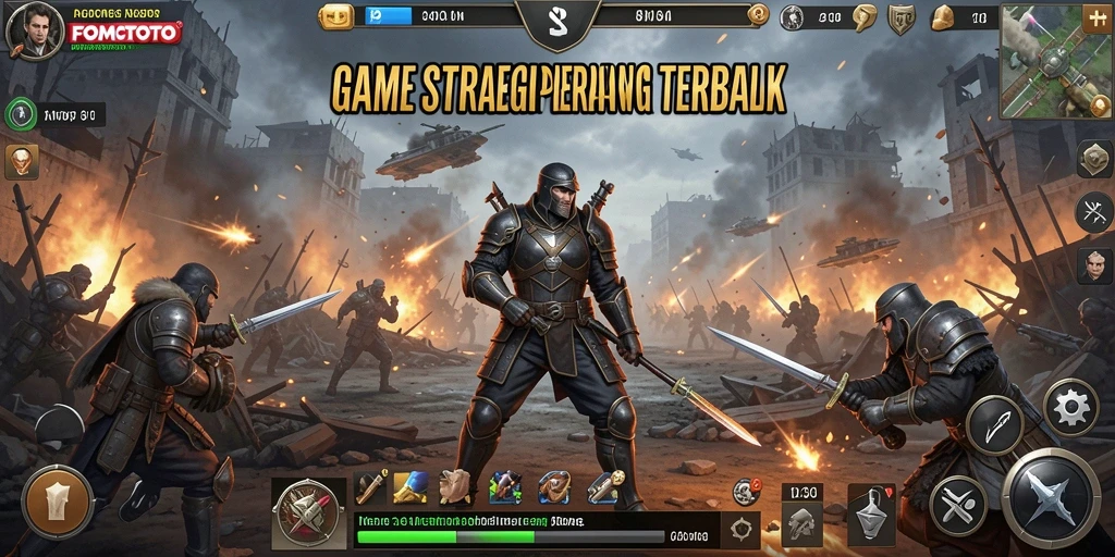 Tangkapan layar gameplay FOMOTOTO dengan pertempuran epik dan strategi.