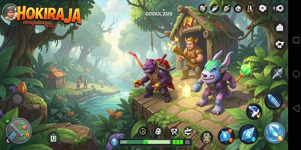 Gameplay HOKIRAJA menunjukkan aksi petualangan yang mendebarkan.