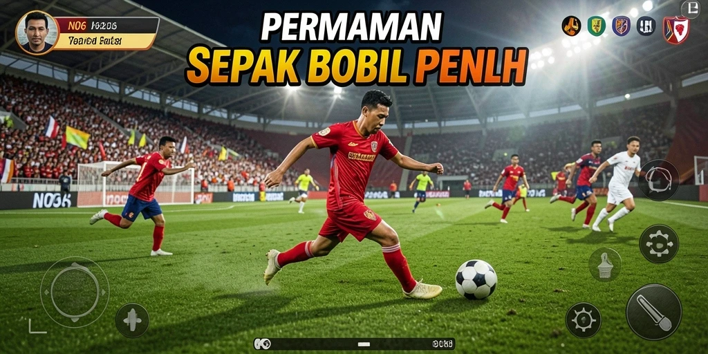 Tampilan gameplay menarik dengan aksi sepak bola yang mendebarkan.