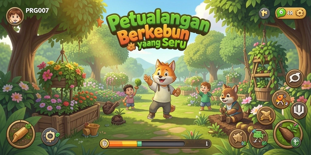Tangkapan layar PRG007 menunjukkan petualangan seru dalam berkebun.