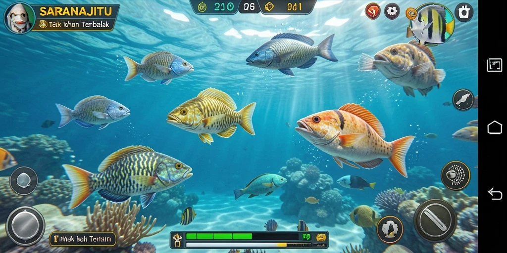 Tangkapan ikan berwarna-warni dalam gameplay SARANAJITU.