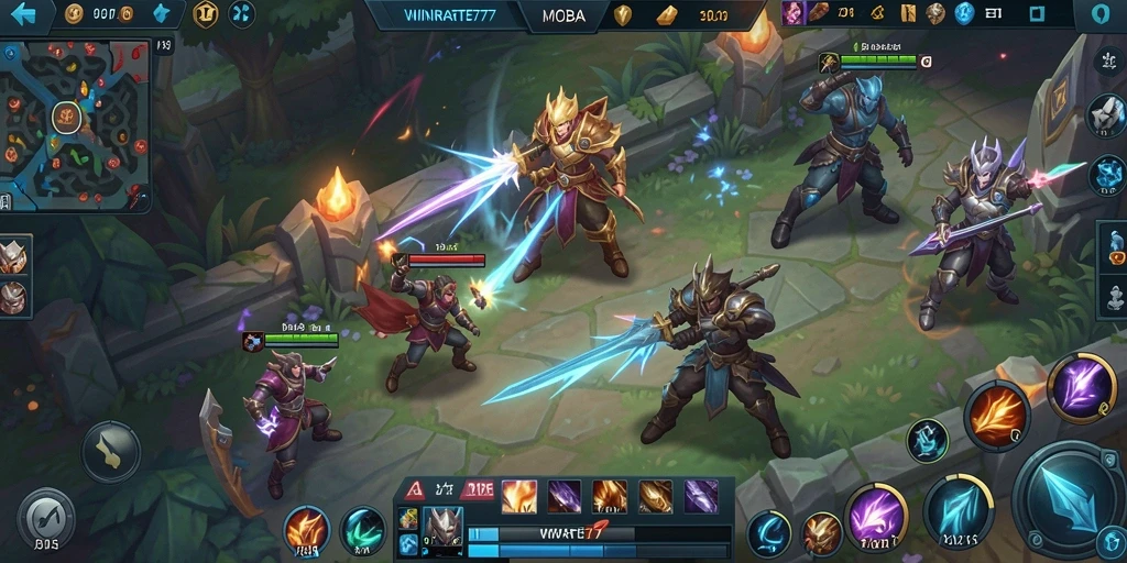 Screenshot gameplay WINRATE777 yang penuh aksi dan strategi MOBA.
